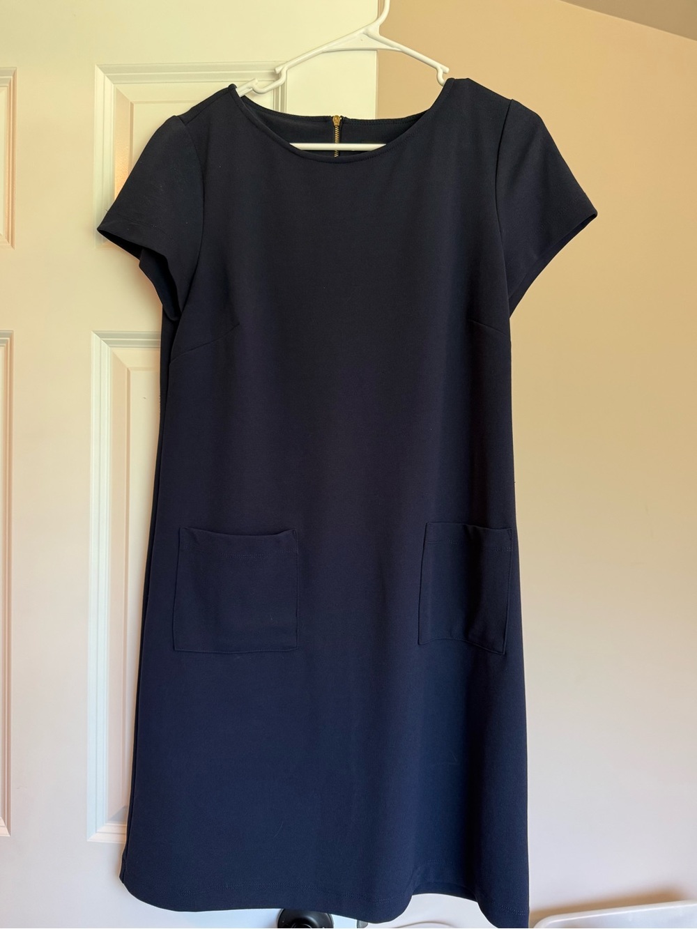 Ronni Nicole Navy Short-Sleeve Pocket Shift Dress